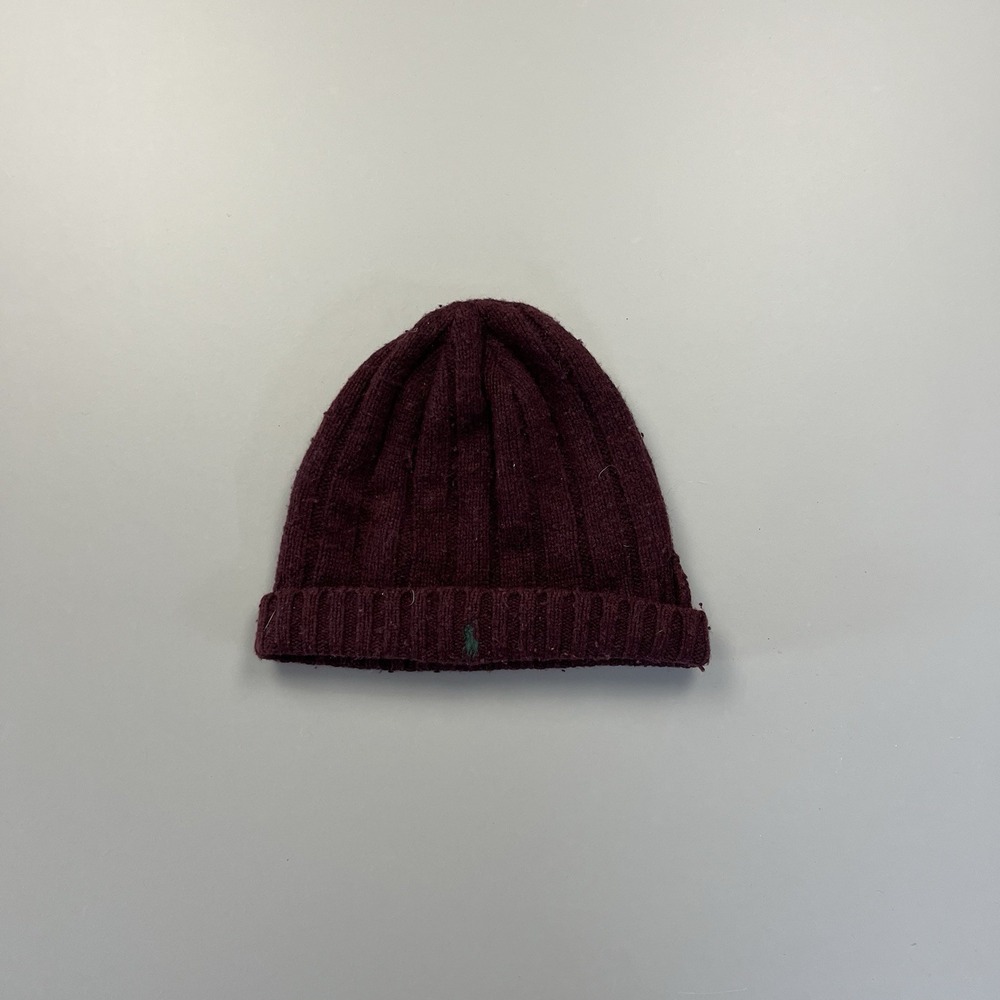 Polo Ralph Lauren Beanie Knit Winter Cap OS Purple Pony Lambswool Cuffed Ribbed